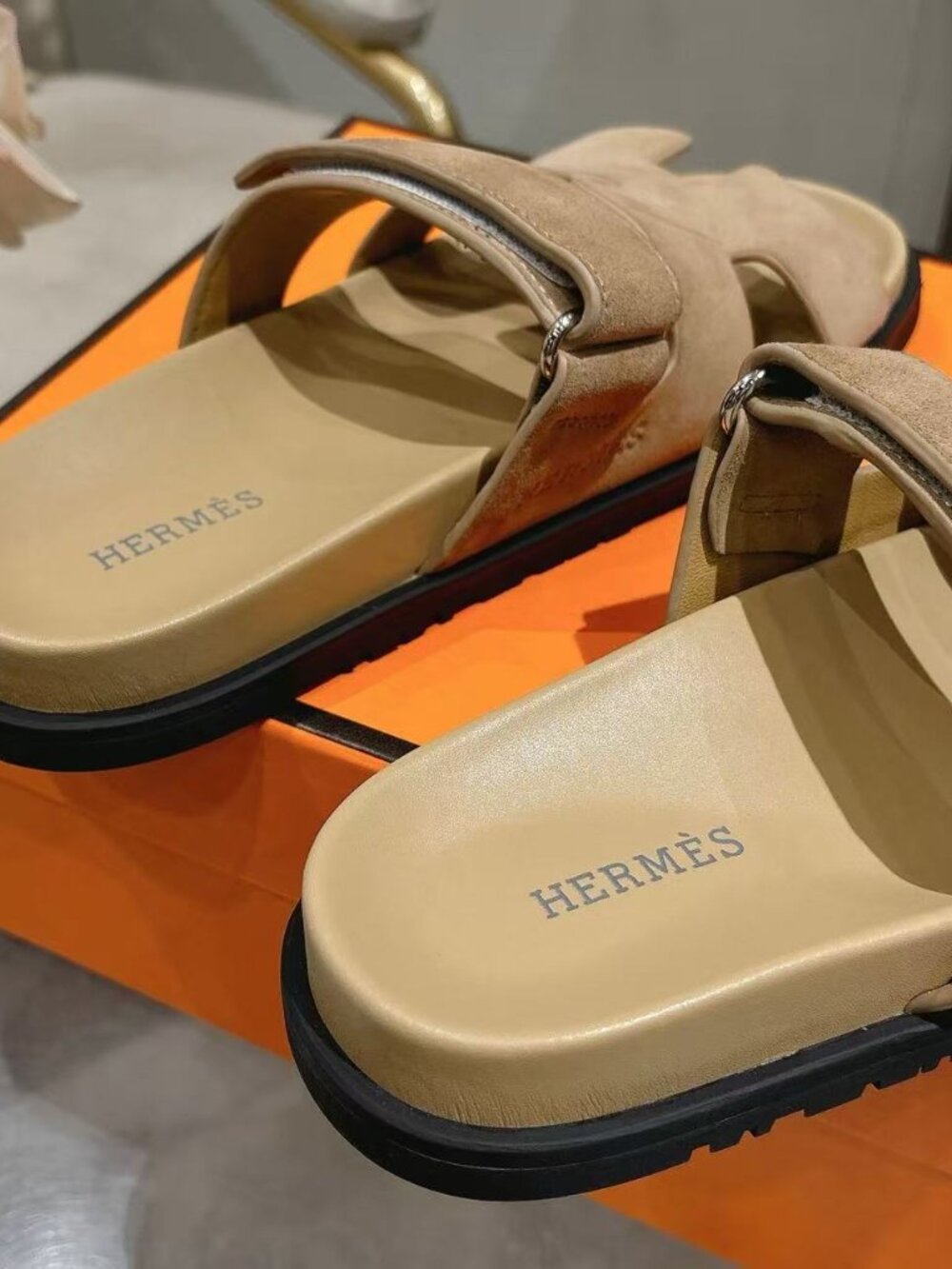 Womens Hermès Suede H Buckle Platform Slide Sandals - Picture 6 of 6